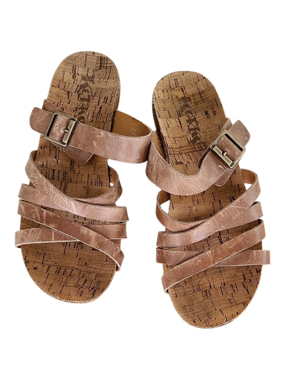 Korks Women's Strappy Cork Footbed Sandals Tan Size 8